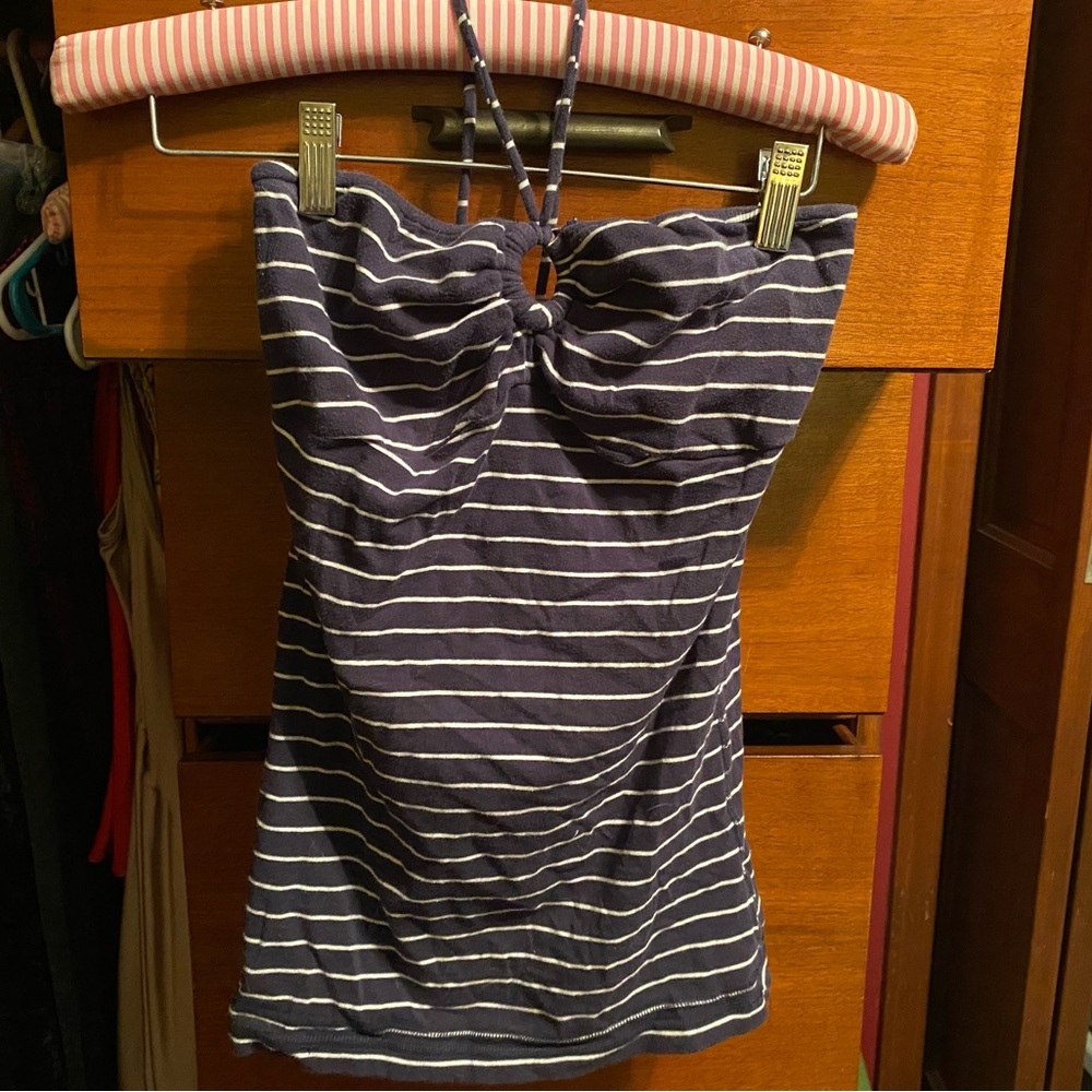 Blue and white striped halter, size XS